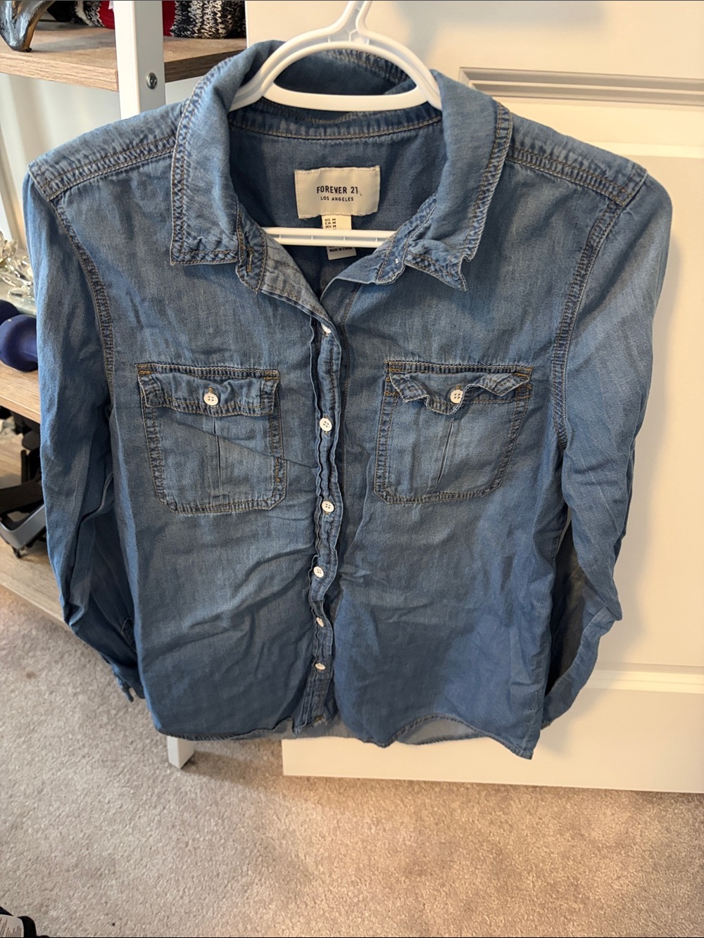Forever 21 Light Blue Denim Button-Down Shirt